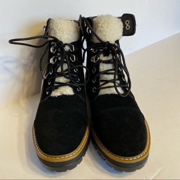 NWT Womens Sherpa Combat Black Boots Memory Foam - Picture 2 of 6